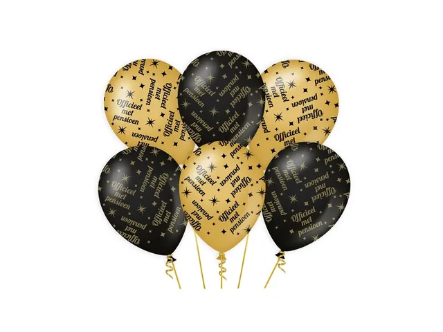 Ballonnen Classy party balloons 'Pensioen' 30cm Goud-Zwart 6 stuk