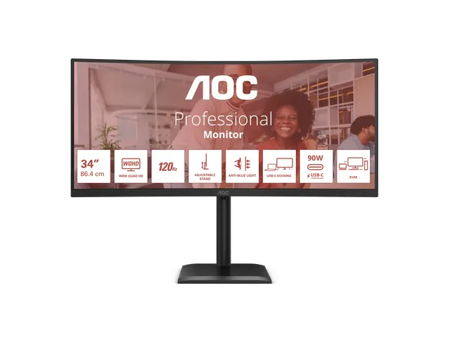 AOC E4 CU34E4CV 34 Inch Monitor UltraWide Quad HD LCD Zwart