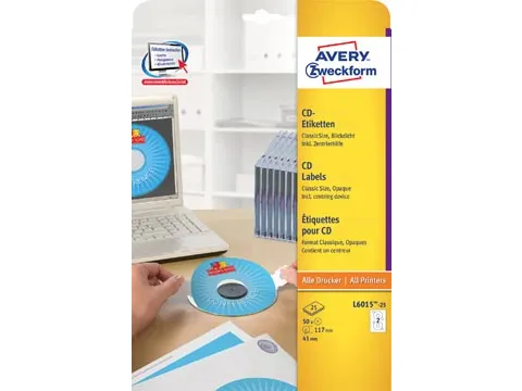 Avery Zweckform L6015-25 CD etiketten diameter 117 mm Wit 50 stuks