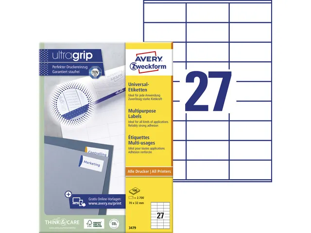etiket Avery ILK 70x32mm 100 vel 27 etiketten per vel wit