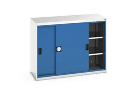werkplaatskast 1000x1300x550mm 2xStalen bodem RAL7035 front RAL5010