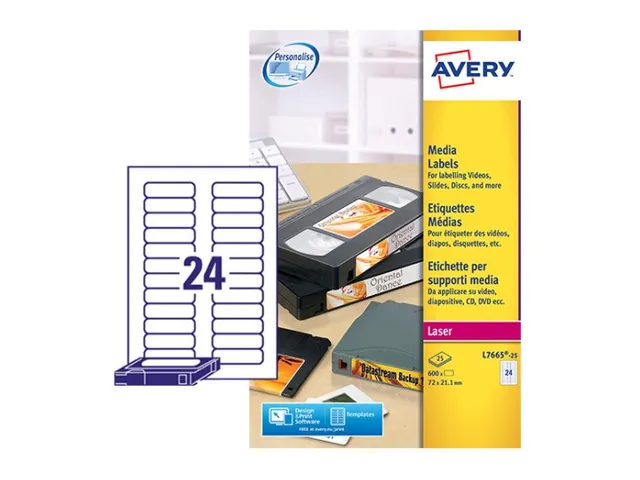 Etiket Avery L7665-25 72x21.2mm voor datatape's 600stuks