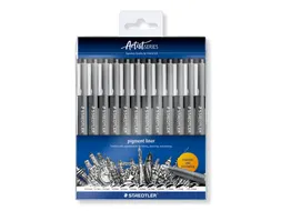 Fineliner Staedtler Pigment 308 zwart set à 12 lijnbreedtes