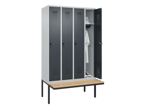 locker met bank,HxBxD 2120x1200x815mm,4vak,vak B 300mm,draaigrendel