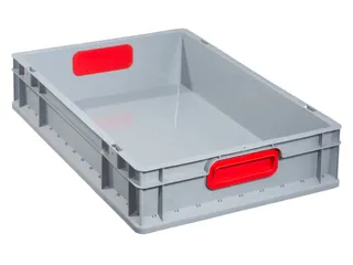 Euronorm-Stapelbak 600x400mm 120mm H Pp Wand/Bodem Gesloten Grijs/Rood - 1