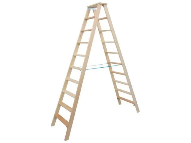 dubbele ladder,beide zijden,2x10treden,Stand H 1,75m,balk L 2,35m,hout