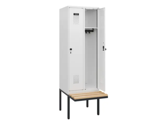locker met bank,HxBxD 1950x600x815mm,2vak,vak B 300mm,draaigrendel