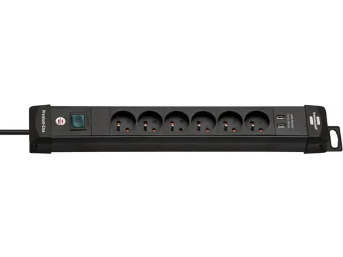 Stekkerdoos Brennenstuhl Premium 6vdig 2 USB H05VV-F 3G1.5 3m zw FR/BE