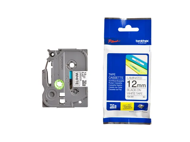 Ruban Brother P-Touch TZE231 12mm noir sur blanc.