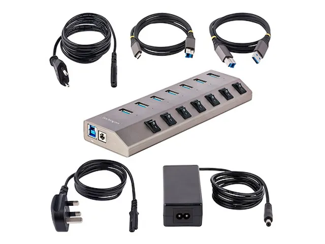 7-Port Self-Powered USB-C Hub met Individuele On/Off Schakelaars
