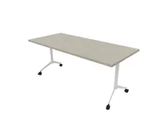 klaptafel,HxBxD 750x1800x700mm,hoekig,T-voet wit,ovale buis,blad beton