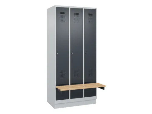 locker met bank,HxBxD 1950x900x815mm,3vak,vak B 300mm,cilinderslot