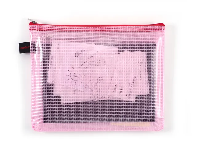 Trousse avec fermeture éclair Foldersys A5 PVC rouge transparent