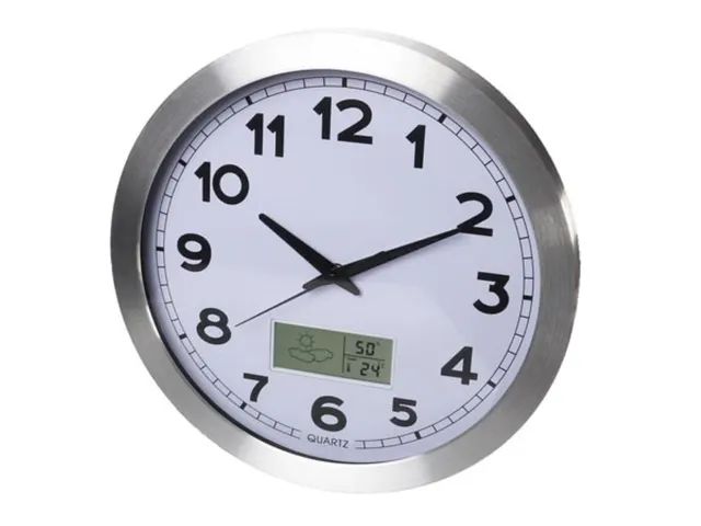 Aluminium Wandklok Lcd-display Thermometer Hygrometer & Weer 35.5cm