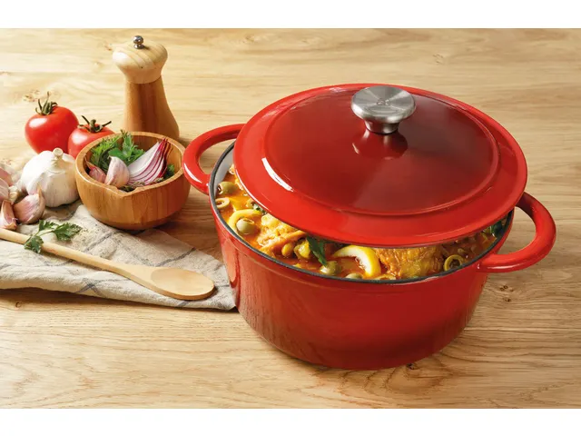 Sitram Tradifonte gietijzeren Braadpan met deksel rond 24cm Rood