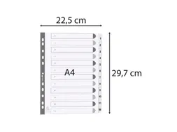 Bedrukte tabbladen A4 geplastificeerde tabs 12-delig 1-12 Wit