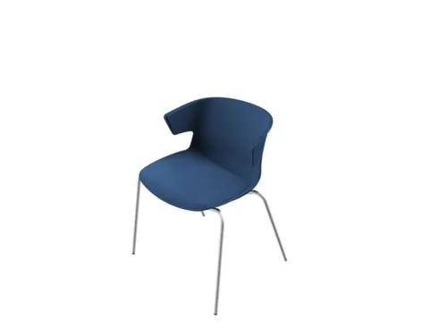 Bezoekersstoel Kunststof Kuip Blauw Frame Met 4Poten Aluminium