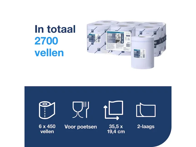 Tork 473391 Poetspapier M4 2-Laags Centerfeed Smartcore Blauw