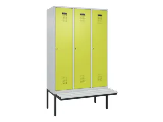locker met bank,HxBxD 2120x1200x815mm,3vak,vak B 400mm,cilinderslot - 2
