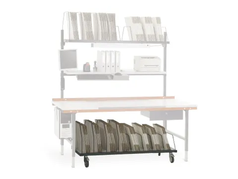 ondertafelmagazijn,v. paktafel,HxBxD 690x1600x600mm,9stalen beugels