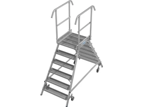 bordestrap,verrijdbaar,bordes H 1,45m,2x6treden m. R13-laag,aluminium