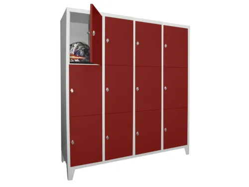 lockerkast,HxBxD 1850x1600x500mm,4x3vakken,RAL7035,front RAL3000