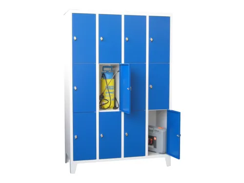 lockerkast,HxBxD 1850x1200x500mm,4x3vakken,RAL7035,front RAL5010