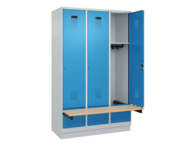 locker met bank,HxBxD 1950x1200x815mm,3vak,vak B 400mm,cilinderslot