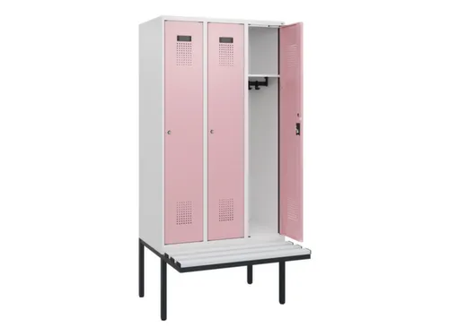 locker met bank,HxBxD 1950x900x815mm,3vak,vak B 300mm,cilinderslot