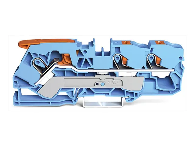 3-Draads Doorgangsklemmenblok Met Hendel En Drukknop 10Mm², Blauw