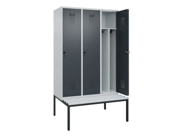 locker met bank,voor scheiding van kleding,HxBxD 2120x1200x815mm,3vak