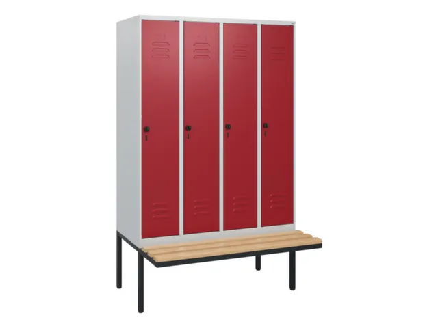 locker met bank,HxBxD 1950x1200x815mm,4vak,vak B 300mm,draaigrendel