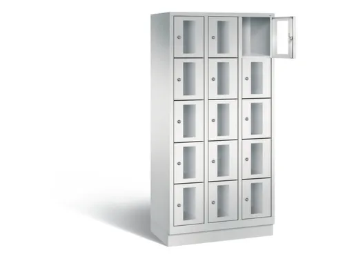 Lockerkast 1800x900x500mm 3x5 vakken Cilinderslot, Sokkel, RAL7035
