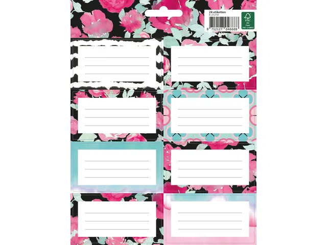 Boeketiket Pink Mint Retro pak 24 etiketten