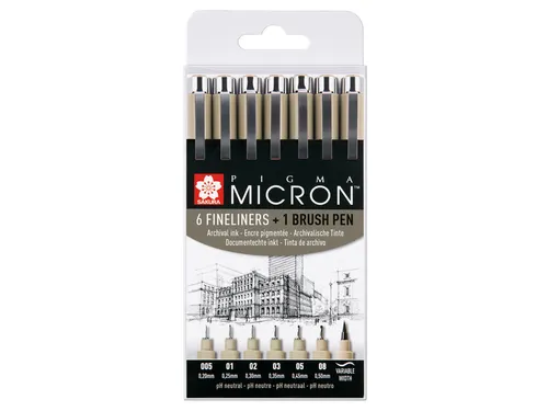 Fineliner Set Sakura Pigma Micron assorti + brushpen zwart