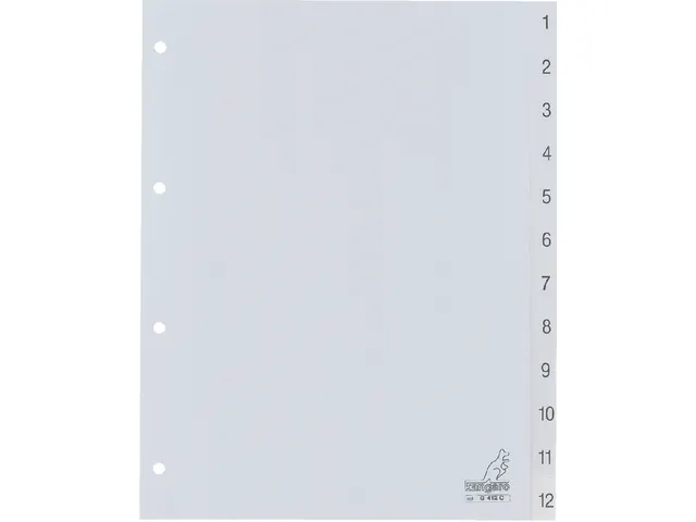 Tabbladen Kangaro A4 4-Gaats G412C 1-12 Genummerd Grijs Pp