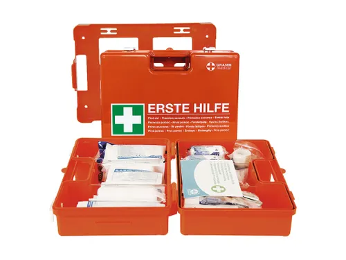 verbandkoffer,DIN 13157,ABS oranje,m. wandhouder