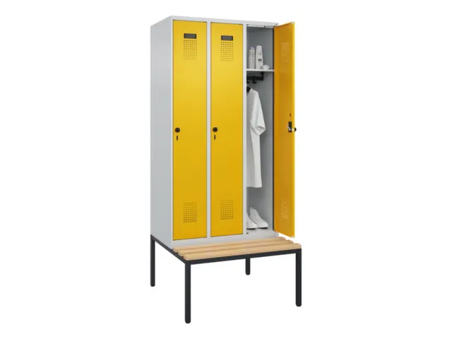 locker met bank,HxBxD 2120x900x815mm,3vak,vak B 300mm,draaigrendel