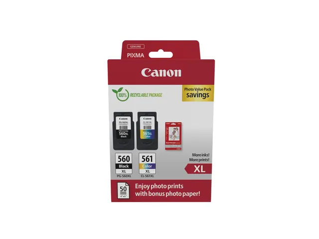 Multipack Inktcartridge Canon PG-560XL + CL-561XL + fotopapier