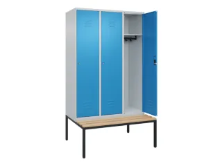 locker met bank,HxBxD 2120x1200x815mm,3vak,vak B 400mm,cil.-slot - 2