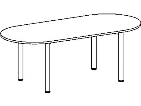 vergadertafel,HxBxD 720x2000x900mm,ovaal,4voeten RAL9006,ronde buis