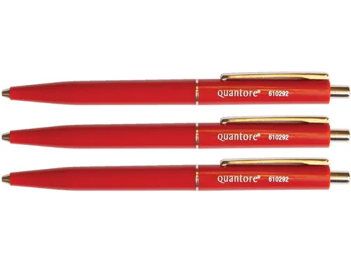 Balpen Quantore drukknop met metalen clip rood medium