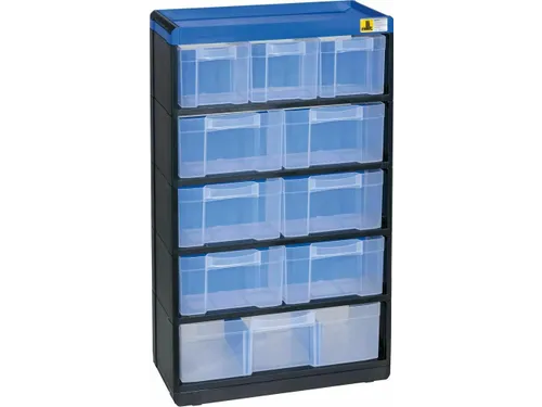 magazijnkast HxBxD 525x300x135mm 10laden behuizing zwart/blauw