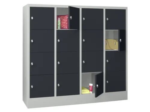 lockerkast,HxBxD 1518x1600x500mm,4x4vakken,RAL7035,front RAL7016