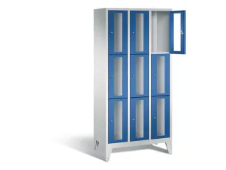 lockerkast 1850x900x500mm 3x3 vakken Cilinderslot Poten, RAL5010 - 1