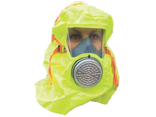 MSA S-Cap CO P vluchtmasker geel in lichtreflecterende muurbox