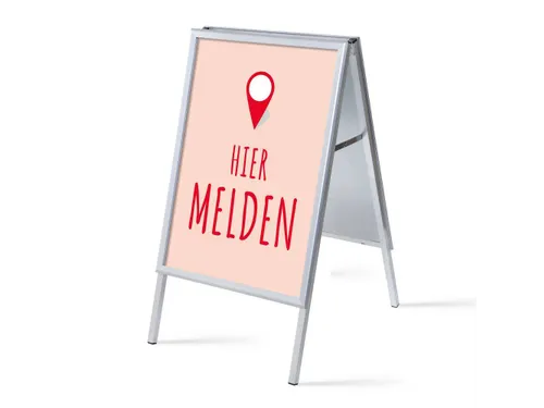 Stoepbord A1 complete set met print "Hier melden" Rood