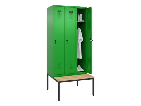 locker met bank,HxBxD 2120x900x815mm,3vak,vak B 300mm,draaigrendel
