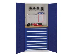 Materiaalkast Geperf. Deuren 1950x1000x600mm 9laden Werkbank Ral5010