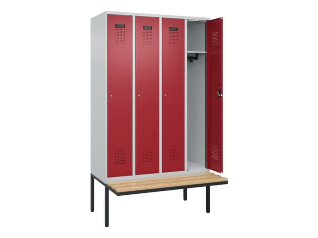 locker met bank,HxBxD 2120x1200x815mm,4vak,vak B 300mm,cilinderslot